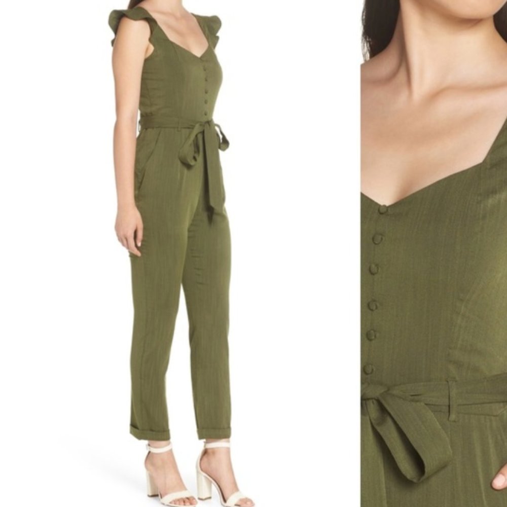 Heartloom Olive Green Jumpsuit w/ Flutter Sleeves